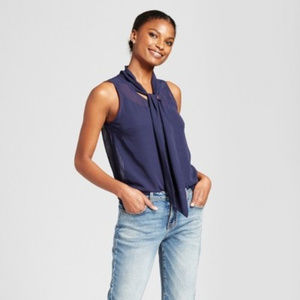 A New Day women textured chiffon tie neck blouse